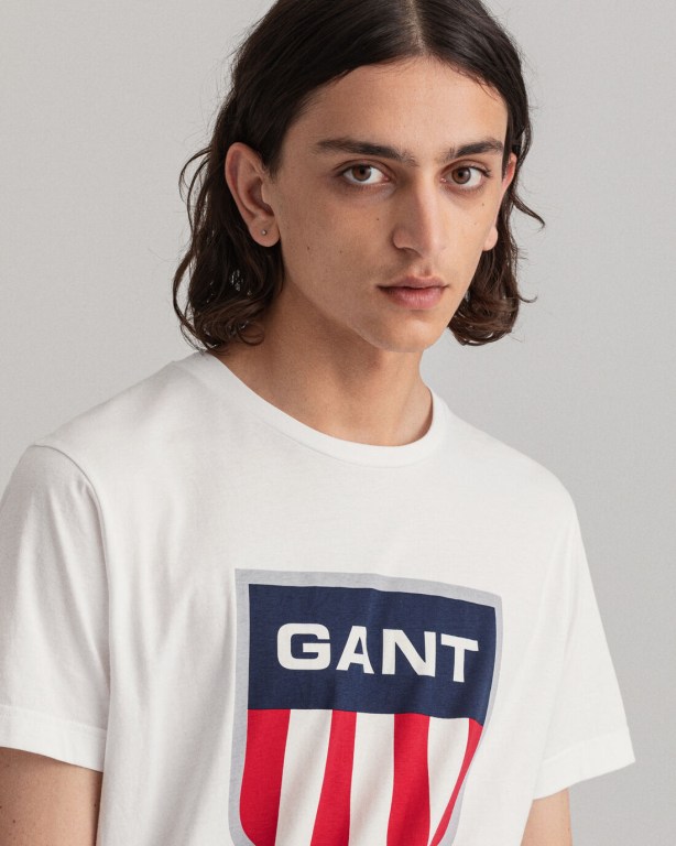 Gant Retro Shield Men's T-shirts White | TZ3HHOtDgwz