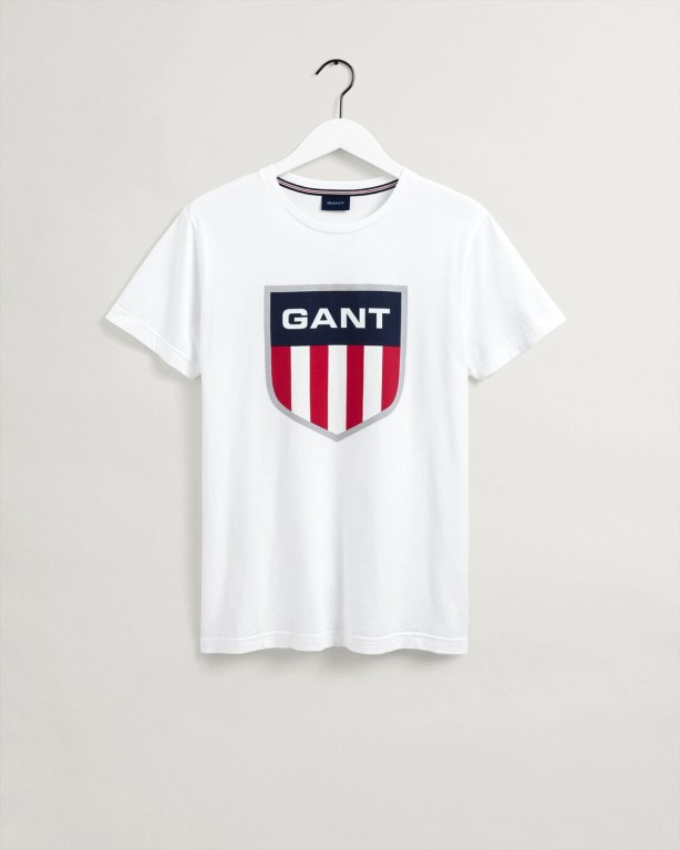 Gant Retro Shield Men's T-shirts White | TZ3HHOtDgwz