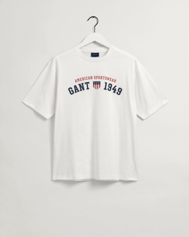 Gant Retro Shield Men's T-shirts White | zvKnnQ0drjU