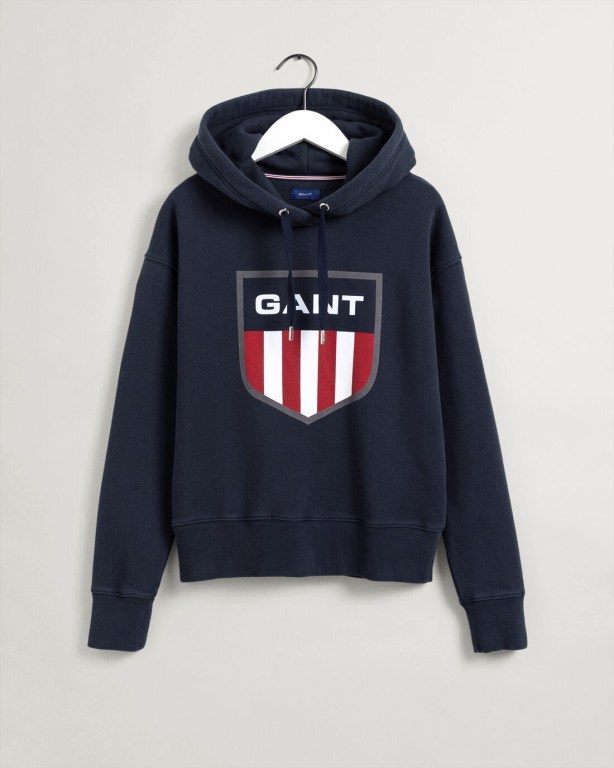 Gant Retro Shield Women's Hoodies Blue | jyrvlwneQif