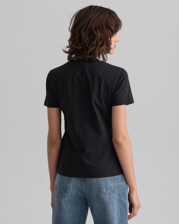 Gant Retro Shield Women's T-shirts Black | BFP6fDS8NkE