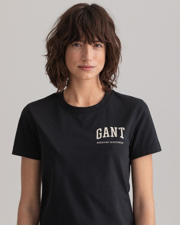 Gant Retro Shield Women's T-shirts Black | BFP6fDS8NkE