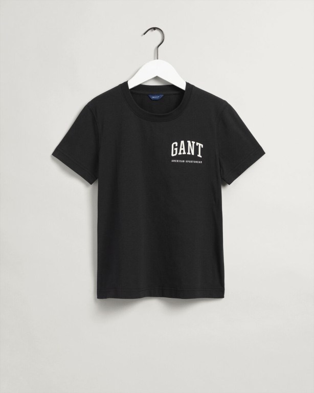 Gant Retro Shield Women's T-shirts Black | BFP6fDS8NkE