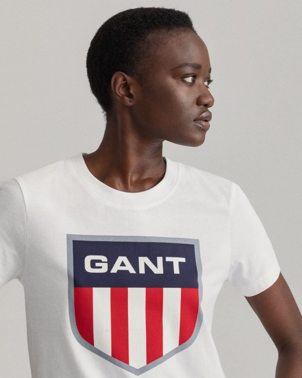 Gant Retro Shield Women's T-shirts White | GGecF99OpFj