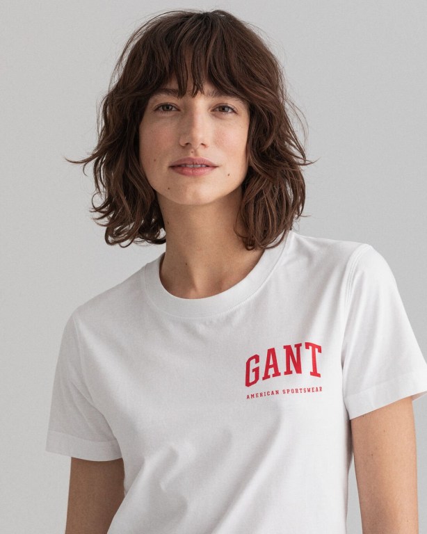 Gant Retro Shield Women's T-shirts White | ewr7pEkQOJP