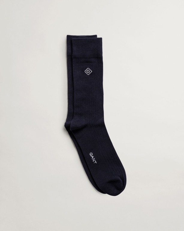 Gant Ribbed Logo Embroidery Men\'s Socks Dark Blue | kiueEH0BtrR