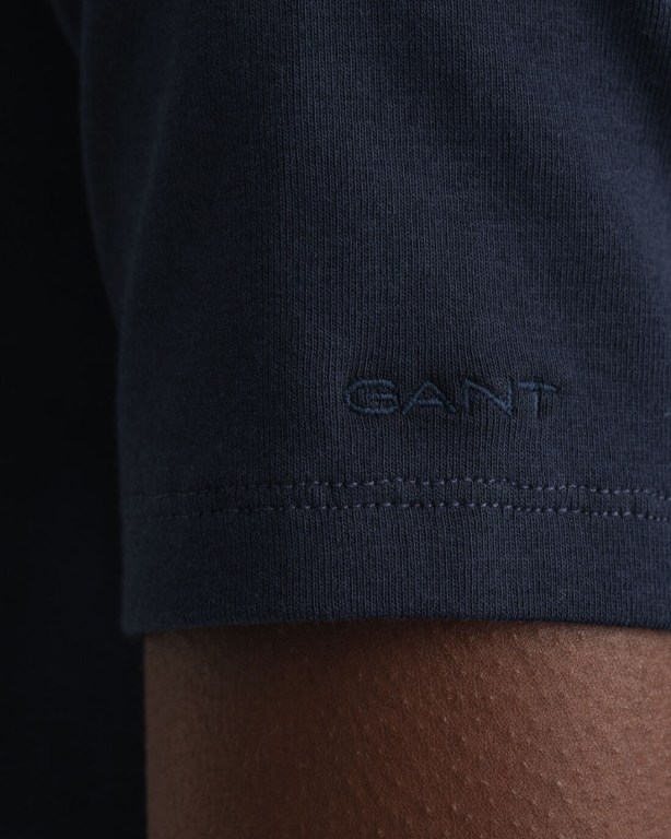 Gant Ribbed Long-Short Sleeve Women's T-shirts Blue | 1EZCd5fE5aY