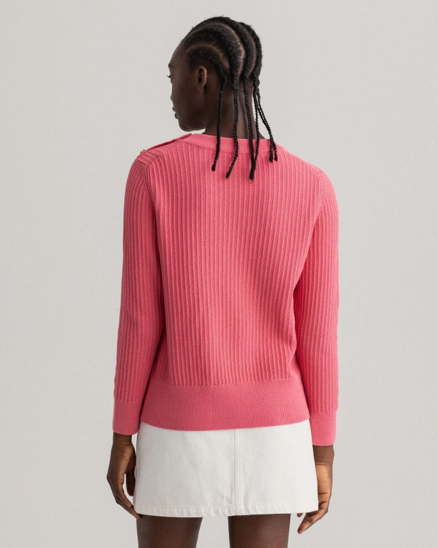 Gant Ribbed Piqué Crew Neck Women's Crew Neck Jumpers Rose | VJT6d1Q8LUn