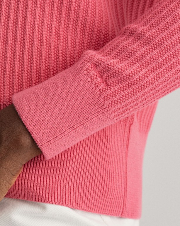 Gant Ribbed Piqué Crew Neck Women's Crew Neck Jumpers Rose | VJT6d1Q8LUn