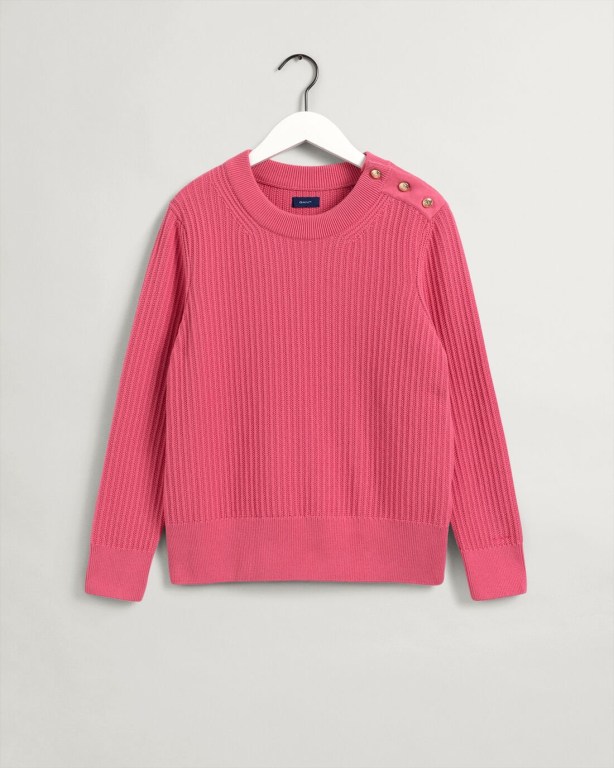 Gant Ribbed Piqué Crew Neck Women's Crew Neck Jumpers Rose | VJT6d1Q8LUn