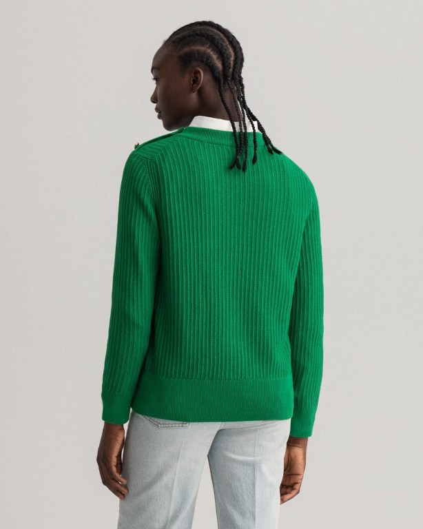 Gant Ribbed Piqué Crew Neck Women's Crew Neck Jumpers Green | nZ5J87u1utq