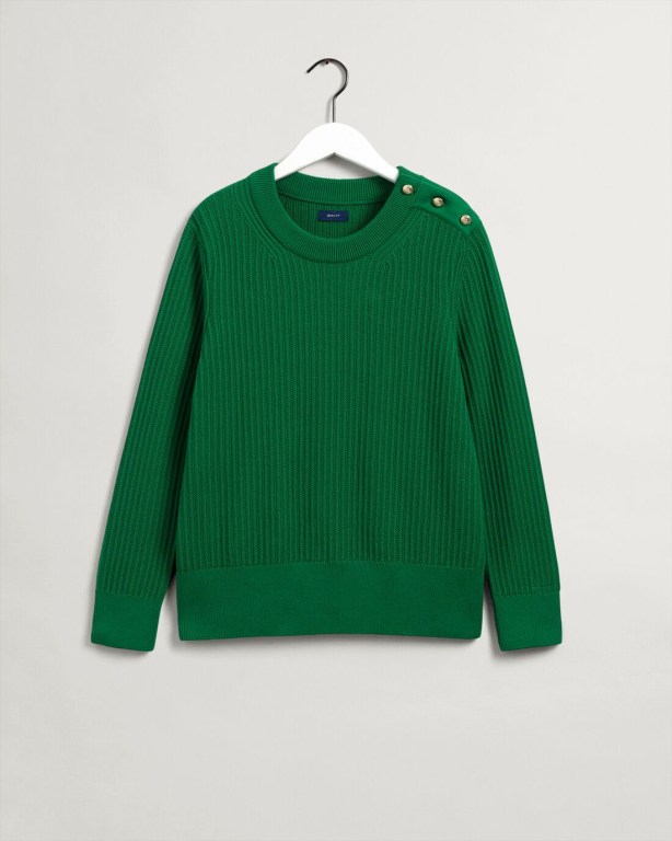 Gant Ribbed Piqué Crew Neck Women's Crew Neck Jumpers Green | nZ5J87u1utq