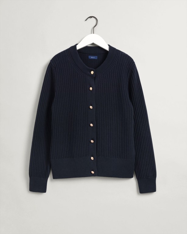 Gant Ribbed Piqué Women's Cardigans Blue | XK7nUpA3tWg