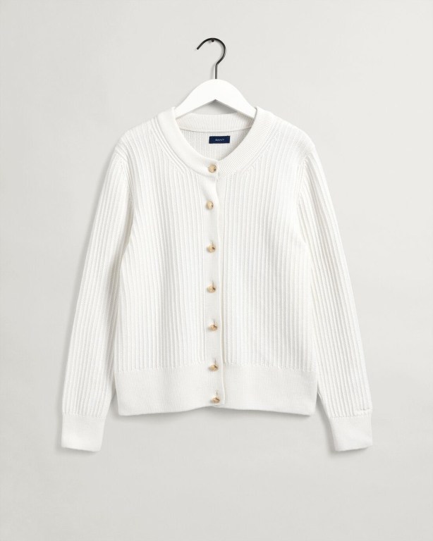 Gant Ribbed Piqué Women's Cardigans White | 46M9xIX5WDh