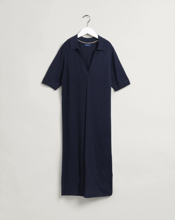 Gant Ribbed Rugger Women's Dresses Blue | 95FvYIhlwOL