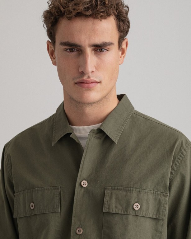 Gant Ripstop Over Men's Shirts Green | 4KsSrEZT8QC