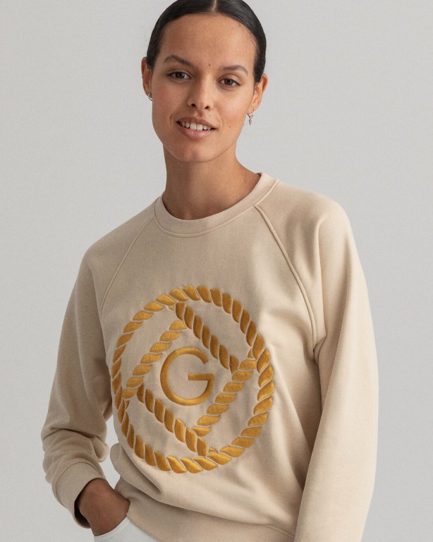 Gant Rope Icon Crew Neck Women's Sweatshirts Beige | 9EyTB3STeIK