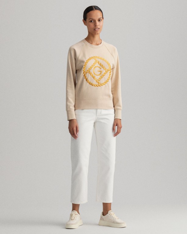 Gant Rope Icon Crew Neck Women's Sweatshirts Beige | 9EyTB3STeIK