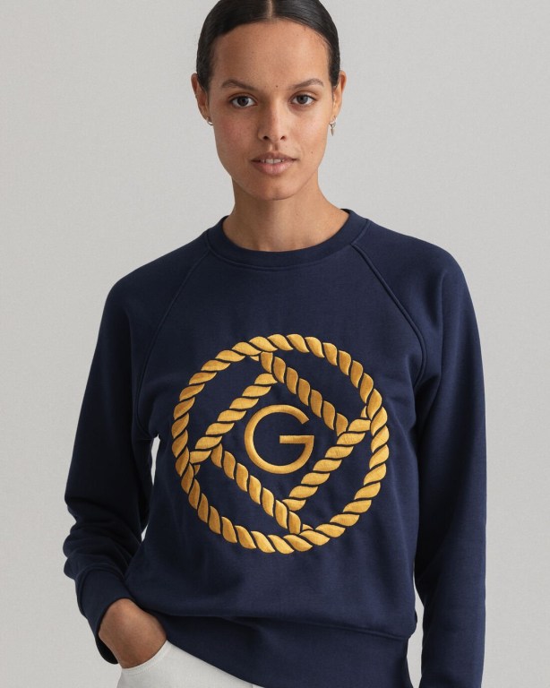 Gant Rope Icon Crew Neck Women's Sweatshirts Blue | Jz0t17yYTt1