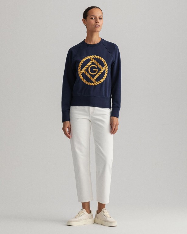 Gant Rope Icon Crew Neck Women's Sweatshirts Blue | Jz0t17yYTt1