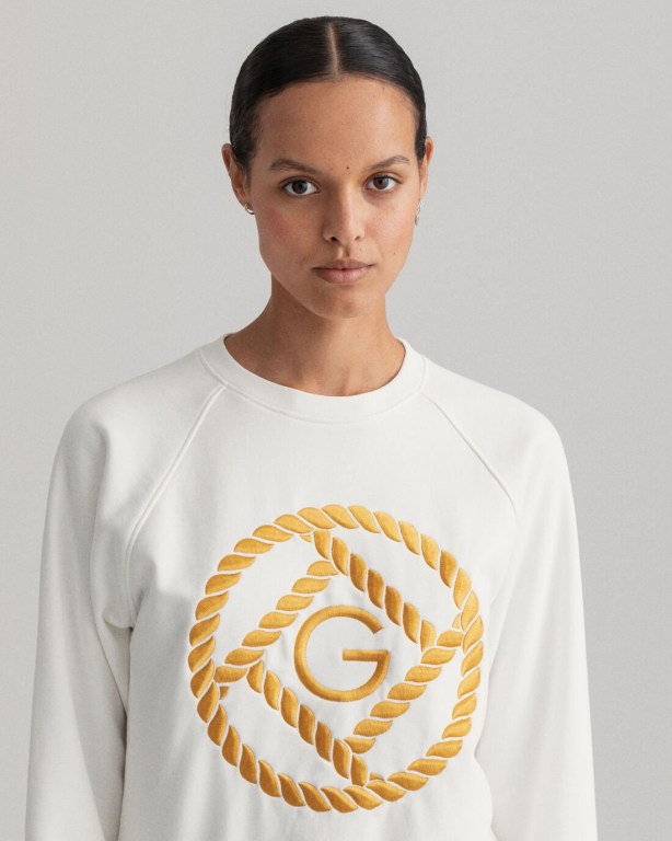 Gant Rope Icon Crew Neck Women's Sweatshirts White | bP73SspYeXk