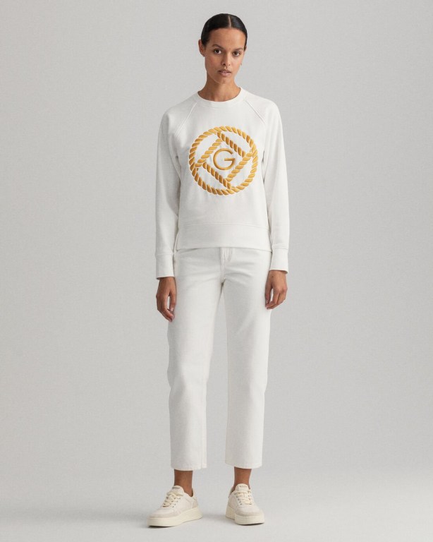 Gant Rope Icon Crew Neck Women's Sweatshirts White | bP73SspYeXk