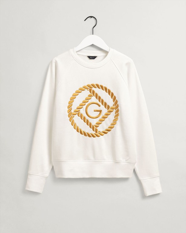 Gant Rope Icon Crew Neck Women's Sweatshirts White | bP73SspYeXk