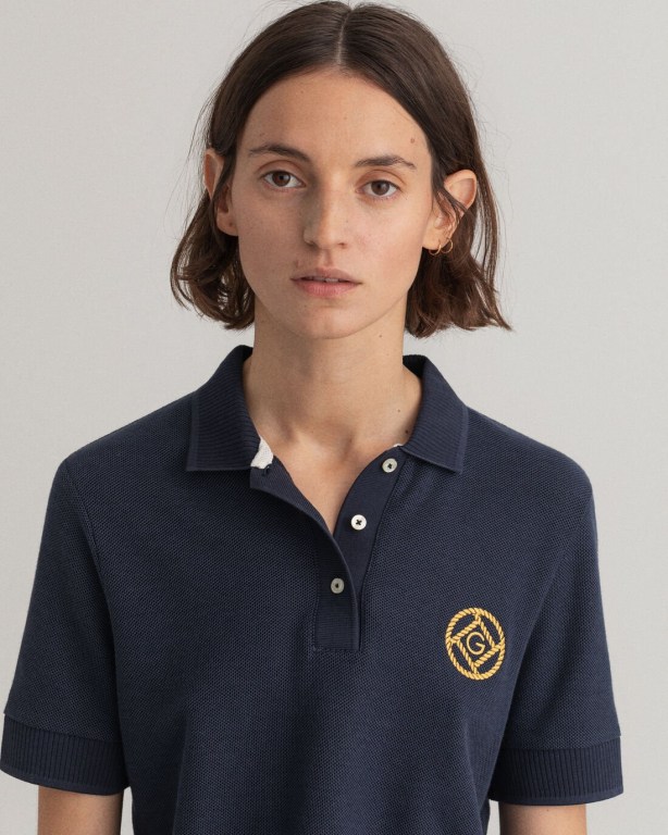 Gant Rope Icon Piqué Women's Polos Blue | STNXmNxKv4O