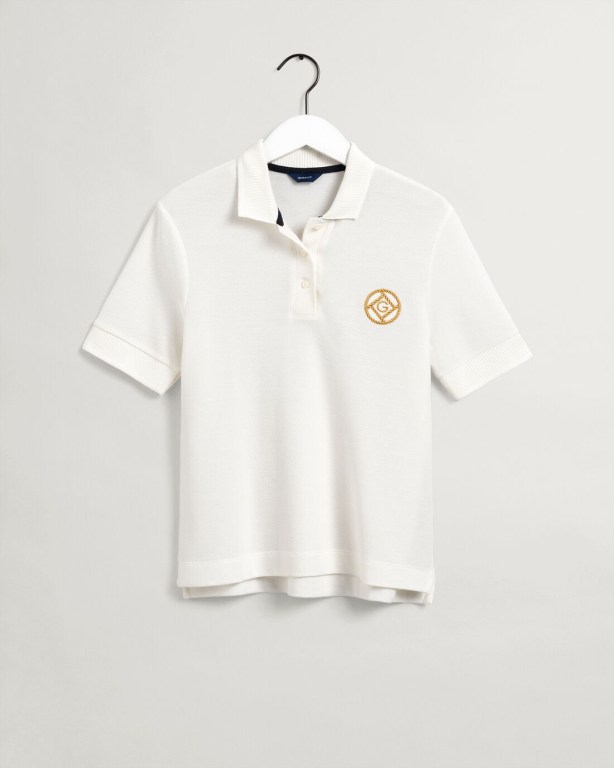 Gant Rope Icon Piqué Women's Polos White | MuLC4MqZvML