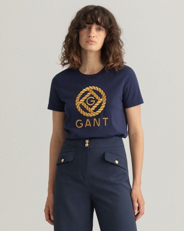 Gant Rope Icon Women\'s T-shirts Blue | 2qM5hIWQOdF