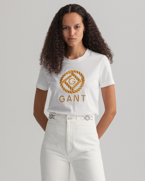 Gant Rope Icon Women's T-shirts White | EUahRjv8p0l