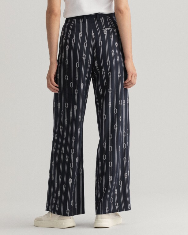 Gant Rope Jacquard High-Waisted Wide Leg Women's Pants Blue | LsdsCSKZArZ