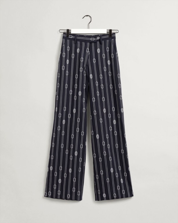 Gant Rope Jacquard High-Waisted Wide Leg Women's Pants Blue | LsdsCSKZArZ