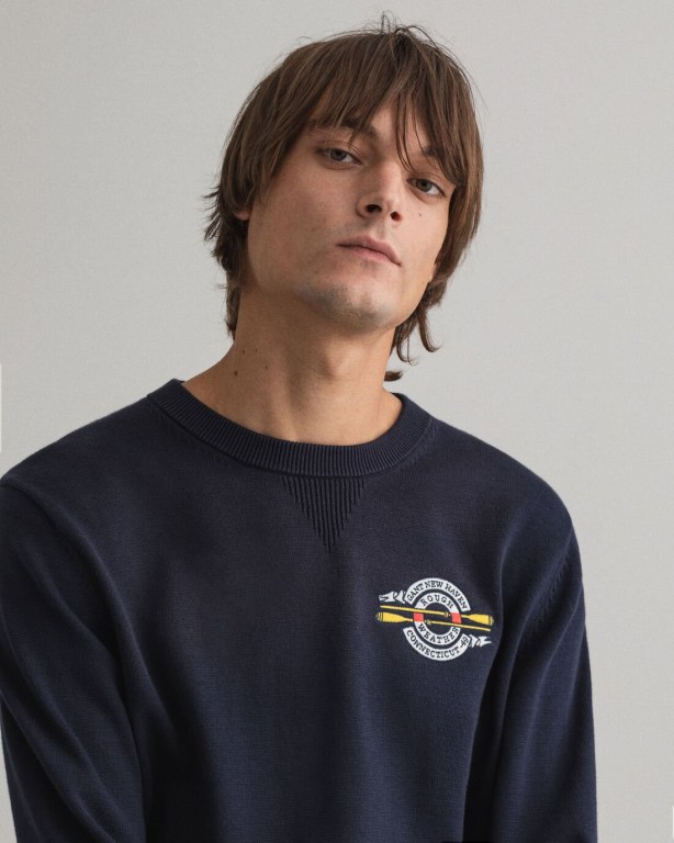 Gant Rough Weather Crest Crew Neck Men's Crewneck Jumpers Blue | JhJzaFGTM9c