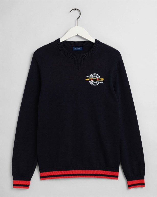 Gant Rough Weather Crest Crew Neck Men's Crewneck Jumpers Blue | JhJzaFGTM9c