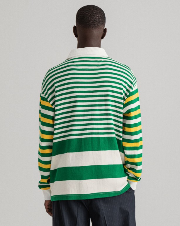 Gant Rough Weather Multi Stripe Heavy Men's Rugby Shirts Green | rweOc0JQVsl