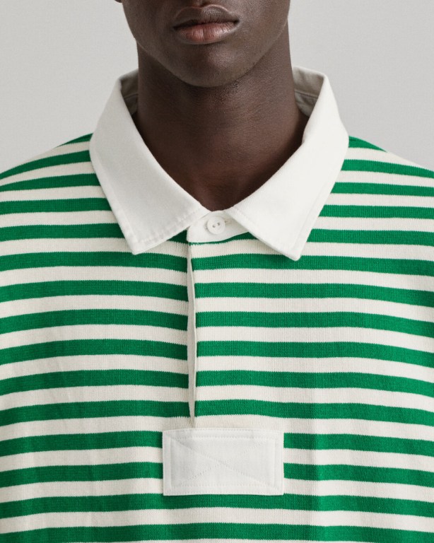 Gant Rough Weather Multi Stripe Heavy Men's Rugby Shirts Green | rweOc0JQVsl