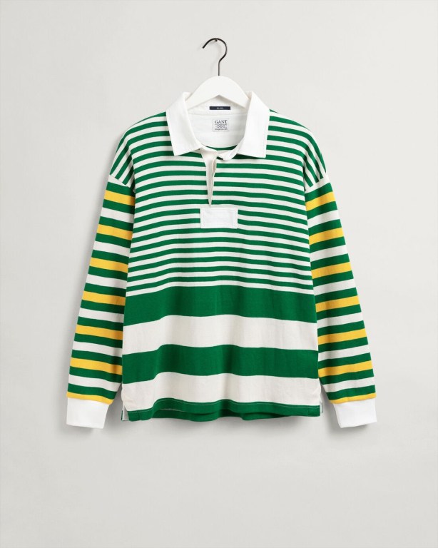 Gant Rough Weather Multi Stripe Heavy Men's Rugby Shirts Green | rweOc0JQVsl