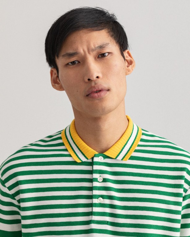 Gant Rough Weather Piqué Men's Polo Shirts Green | KqEHyOrw3IF