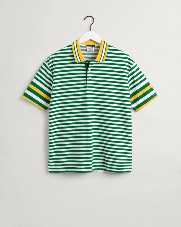 Gant Rough Weather Piqué Men's Polo Shirts Green | KqEHyOrw3IF