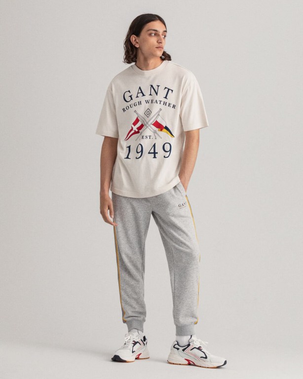 Gant Rough Weather Print Men's T-shirts White | 6WvSKQLohSo