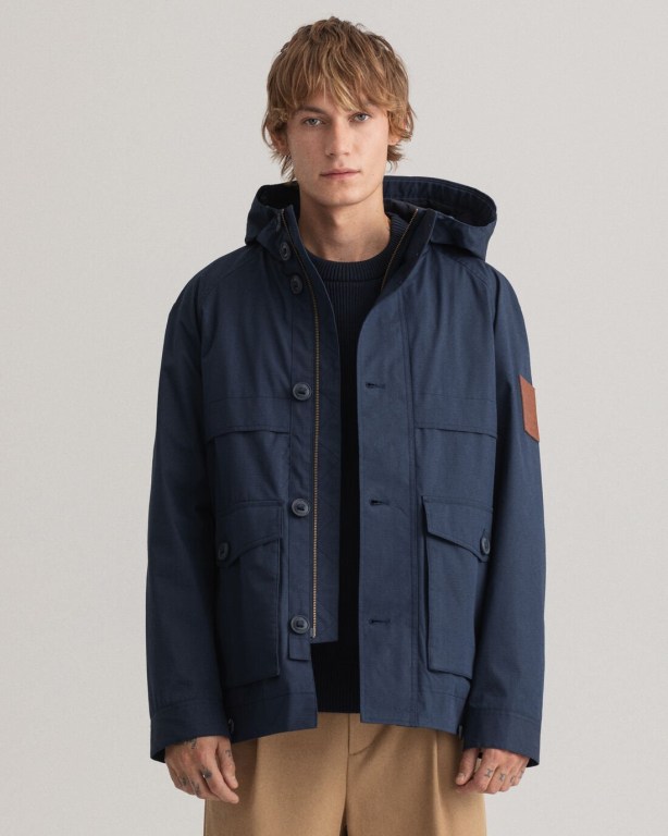 Gant Rough Weather Short Parka Men\'s Raincoats Dark Blue | 3Ib2O7UJhlC