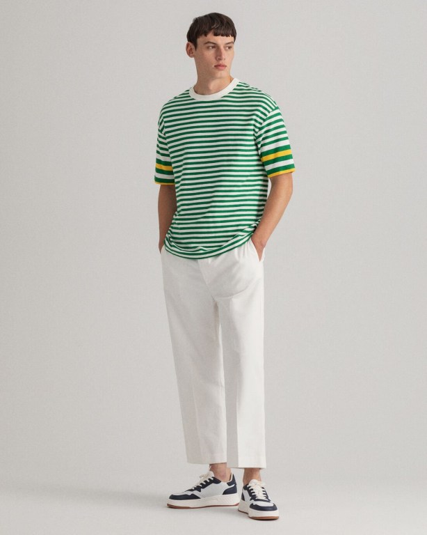 Gant Rough Weather Striped Men's T-shirts Green | Hv4ahdXq9aH