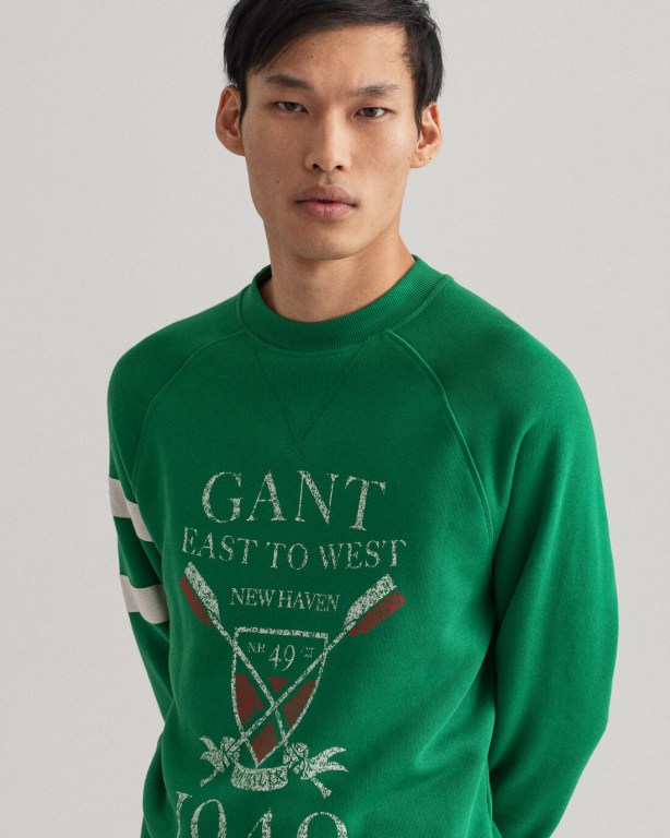 Gant Rowing Crew Neck Men's Sweatshirts Green | bkxYr39zZlW