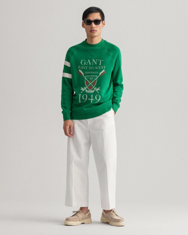 Gant Rowing Crew Neck Men's Sweatshirts Green | bkxYr39zZlW