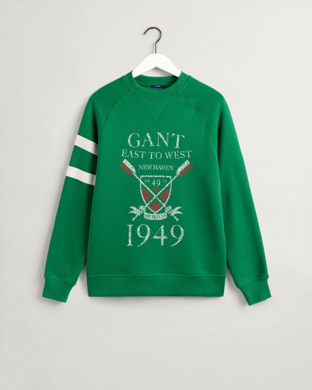 Gant Rowing Crew Neck Men's Sweatshirts Green | bkxYr39zZlW