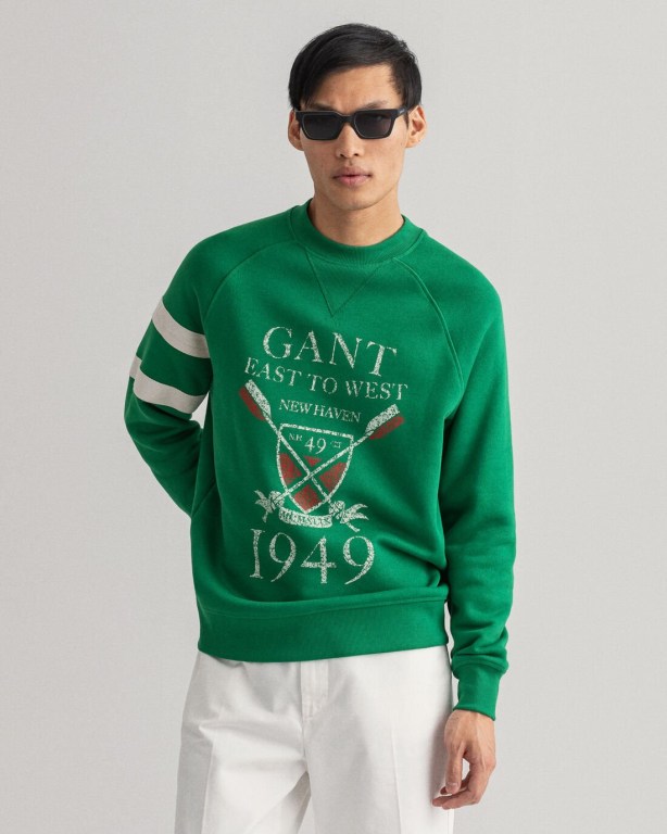 Gant Rowing Crew Neck Men\'s Sweatshirts Green | bkxYr39zZlW