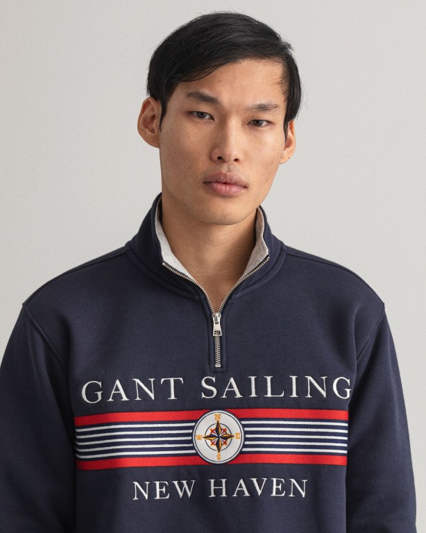 Gant Sailing Half-Zip Men's Sweatshirts Blue | 5TYada8RRAt