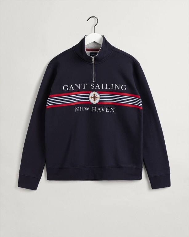 Gant Sailing Half-Zip Men's Sweatshirts Blue | 5TYada8RRAt