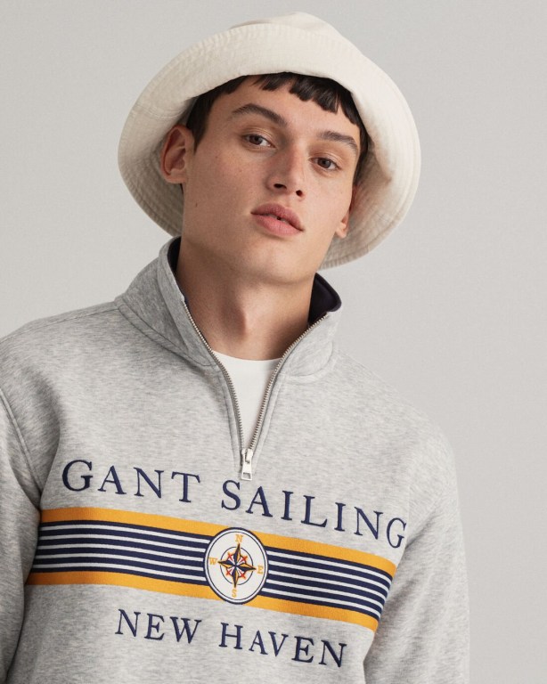 Gant Sailing Half-Zip Men's Sweatshirts Light Grey | NsnhfzhOKhi